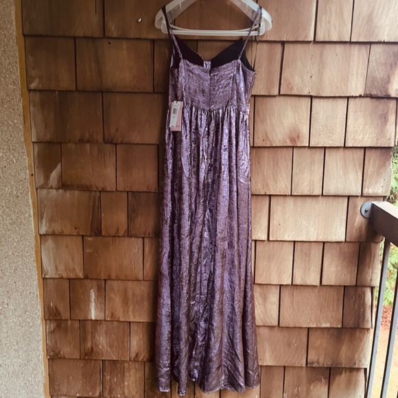 Avec Les Filles Metallic Violet Foiled Sleeveless Maxi Straps Side Slit Size 4 - Picture 9 of 10